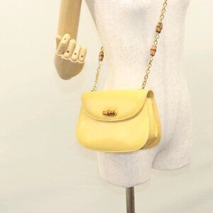 GUCCI Bamboo Chain Shoulder Bag Leather Yellow 001 115 1497 Auth ep8600